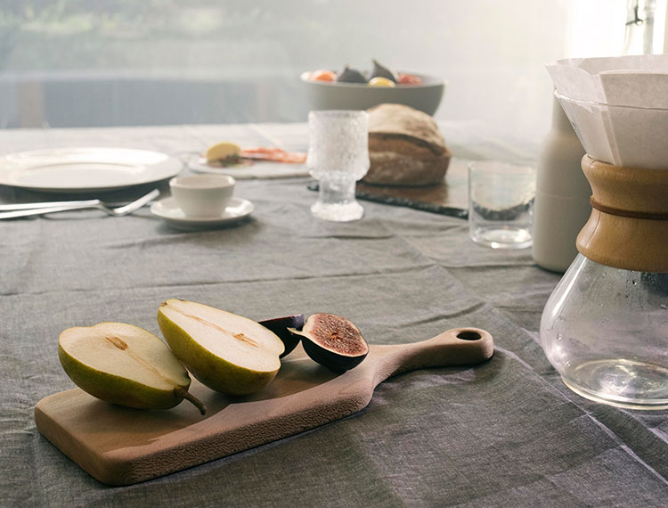 Food photography of a breakfast of fresh figs and pears
